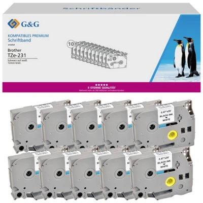 Afbeelding van G&amp;G Labeltape Tapekleur: Wit Tekstkleur: Zwart 12 mm 8 m
