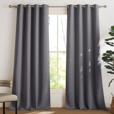 Afbeelding van PONY DANCE Verduisteringsgordijn, thermische gordijnen, isolatie, woonkamer, met oogjes, energiebesparend, voor babykamer, 140 x 245 cm (b h), grijs, 2 stuks