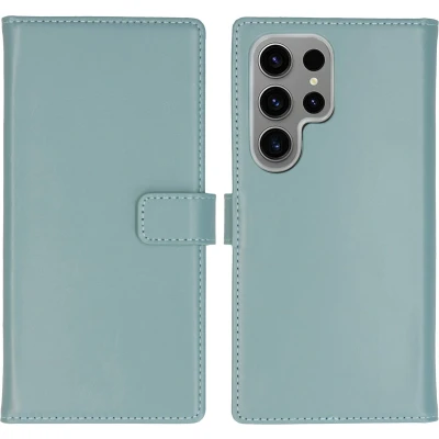 Afbeelding van Selencia Hoesje Geschikt voor Samsung Galaxy S24 Ultra Met Pasjeshouder Echt Lederen Bookcase lichtblauw