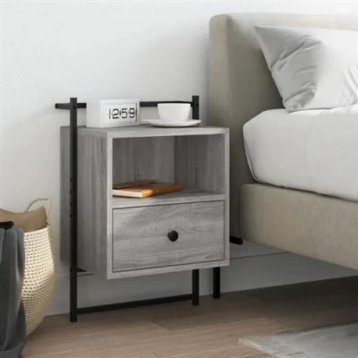 Afbeelding van Nachtkastje wandgemonteerd 40x30x61 cm hout grijs sonoma eiken