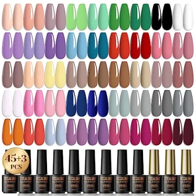 Afbeelding van ROSALIND semi permanente nagellak, 48 stuks, 45 kleuren + 1 basis toplaag glanzend, mat, set gelnagellak, mini, nude, grijs, groen, paars, uv led nagellak