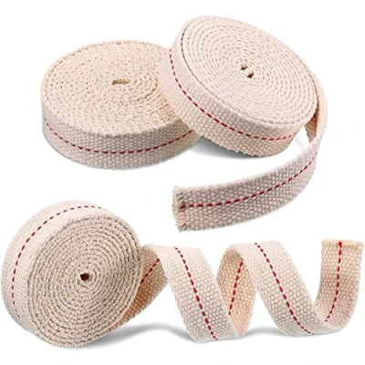 Afbeelding van 3 rollen 1 cm zware katoenen platte lont voor kerosinebrander, kachelverlichting, olielamp, en rol knutselaccessoires