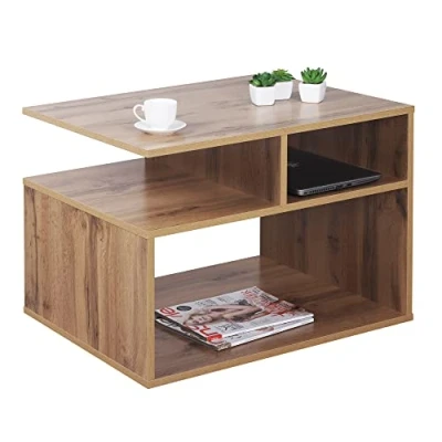 Afbeelding van RICOO salontafel met opbergruimte 69 x 50 cm, houten salontafel, woonkamertafel voor bank Wotan WM095 EW, kleine