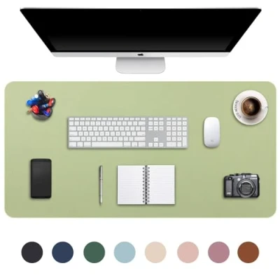 Afbeelding van Uitgebreide muismat, grote XXL, bureaumat, bureauonderlegger voor laptop/toetsenbord/muis, schrijfblok, PU leer, waterdicht + suède, antislip, 90 x 43 cm (lichtgroen)