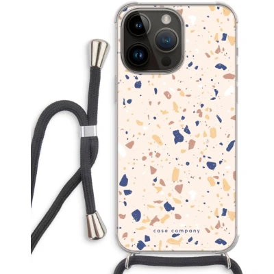 Afbeelding van Case Company® hoesje met Koord geschikt voor iPhone 14 Pro Max Terrazzo N23 Telefoonhoesje Zwart Extra Bescherming aan alle Kanten en Over de Schermrand