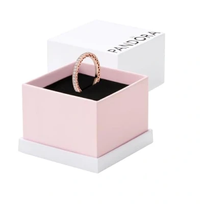 Afbeelding van Pandora Signature ring met 14 karaat roségoud vergulde metalen harten heldere zirkonia, Zilver, Zirkonia
