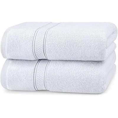 Afbeelding van Utopia Towels Set van 2 hoogwaardige badhanddoeken, 100% gekamd katoen, 69 x 137 cm, zeer absorberend en zacht (wit)