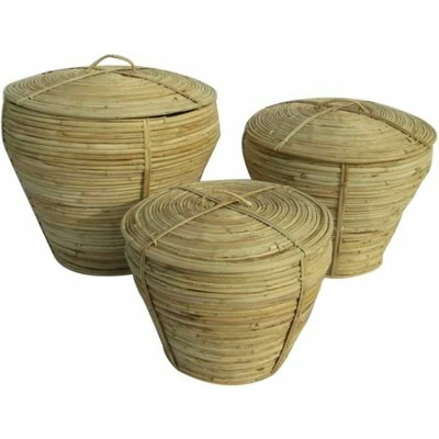 Afbeelding van Basket spelset DKD Home Decor Met deksel Natuurlijk Rotan Tropisch (3 Onderdelen) (35 x 35 30 cm)