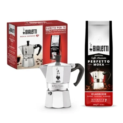 Image de Bialetti Cafetière Moka Express 3 Tasses, Plus Un Lot de 250 g Parfaite Classique, ne Convient Pas à Induction, Tasses (130 ML), Aluminium 0003544