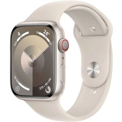 Afbeelding van Apple Watch Series 9 GPS + Cellular 45 mm Starlight Aluminium Case met Sportband M/L