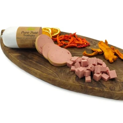 Afbeelding van Paw Natural Puur Kalkoen Vlees Paté Natvoer Worst volledig maaltijd Hondenvoer en Kattenvoer 400gr Graan Glutenvrij. Voor hond kat.