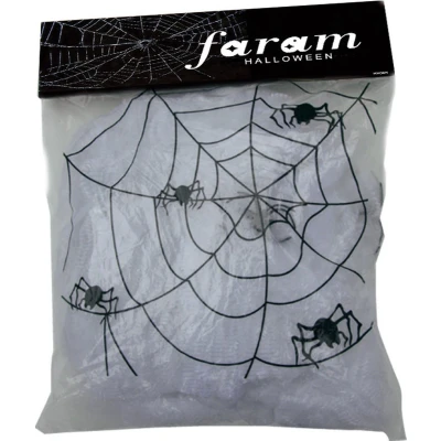 Afbeelding van Faram Decoratie spinnenweb/spinrag met spinnen 100 gram wit Halloween/horror thema versiering