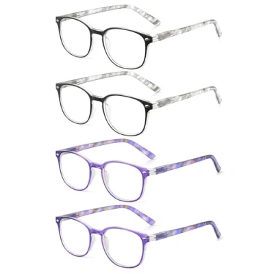 Afbeelding van JM Leesbril Set van 4 Kwaliteit Veerscharnier Lezers Heren Dames Brillen om te Lezen +4.0 2 Stuks Grijs en Blauw
