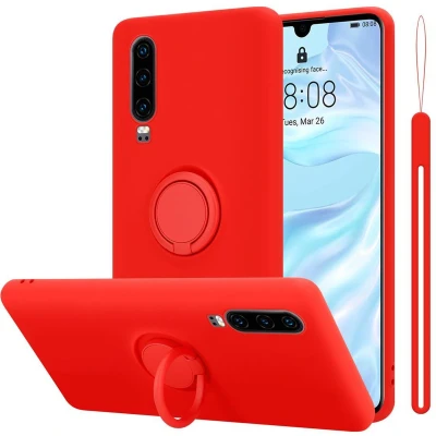 Afbeelding van Cadorabo Hoesje geschikt voor Huawei P30 in LIQUID ROOD Beschermhoes van flexibel TPU silicone Case Cover met ring