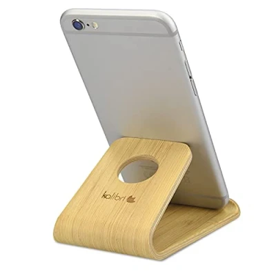 Afbeelding van kalibri standaard Voor mobiele telefoons Universele smartphones en tablets Antislip Bamboehout Lichtbruin
