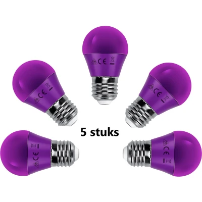 Afbeelding van G45 kogellamp 5 stuks E27 LED lamp 4W=30W gloeilamp paars licht