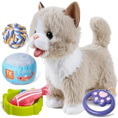 Afbeelding van TUMAMA Jouet interactif pour chat enfants, doudou chaton avec télécommande, laisse qui coule et aboiement, peluche électronique animal de compagnie à partir 3, 4, 5, 6 Marcher,