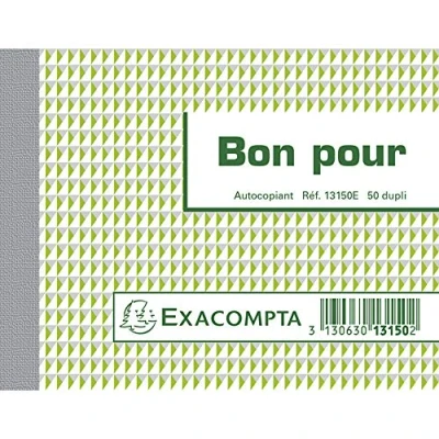 Afbeelding van Exacompta 1 Manifold BON VOOR 50 genummerde en doorschrijvende vellen in 2 exemplaren (1 origineel + kopie) formaat 105 x 135 mm FSC gecertificeerd Made France