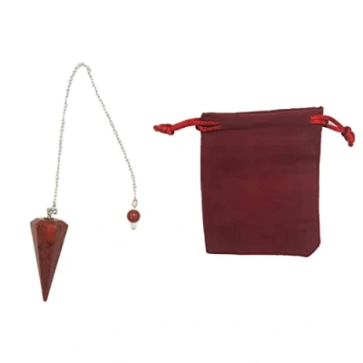 Afbeelding van Klok, natuursteen, jaspis, kristallen slinger, zeshoekig, vintage, radiesthesie, chakra, reiki, waarzeggerij, meditatie, wicca (rood)