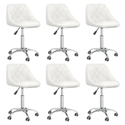 Afbeelding van vidaXL Eetkamerstoelen draaibaar 6 st kunstleer wit