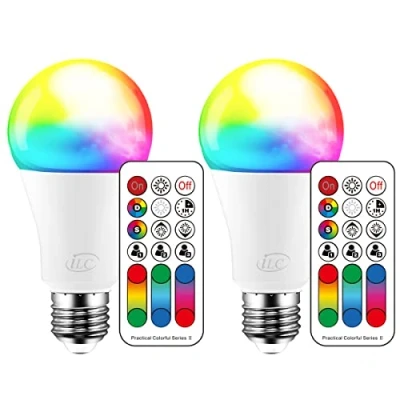 Afbeelding van iLC Ledlamp met kleurverandering, 120 kleuren, komt overeen 70 watt, doe het zelf flits, warm wit 2700 K RGB afstandsbediening, 10 W A60 E27 led schroeven (2 stuks)