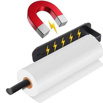 Afbeelding van Magnetische keukenrolhouder met sterke adsorptie, zwart, roestvrij staal, keukenrolhouder, zonder boren, zwart