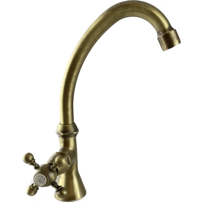 Afbeelding van PB klassieke fonteinkraan met sterknop koud water hoge uitloop brons 1208855662