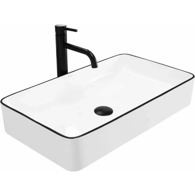 Afbeelding van REA Denis Opzetwastafel Waskom 61.5 x 35 11 cm Glans Wit/Black Edge
