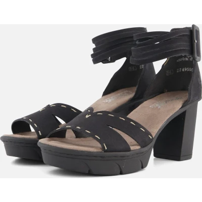 Afbeelding van Rieker Sandalen met hoge hak, Dames, Maat: 41, Schwarz Hoogwaardig imitatieleer