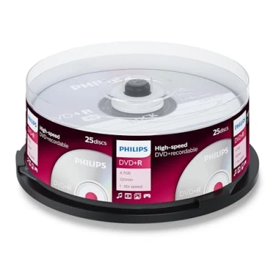 Afbeelding van Philips Blanco DVD+R (4,7 GB gegevens/video 120 minuten, 16 x high speed opname, pin 25)