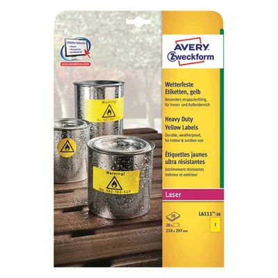Image de Avery Zweckform L6111 20 étiquettes résistantes aux intempéries A4 210 x 297 mm (20 pièces) jaune