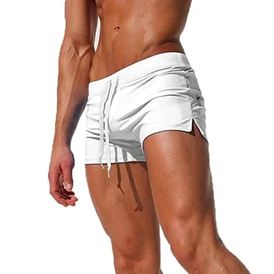 Afbeelding van TMEOG zwemshorts voor heren, sneldrogend, sexy zwemboxershorts met zakken ritssluiting, Wit.