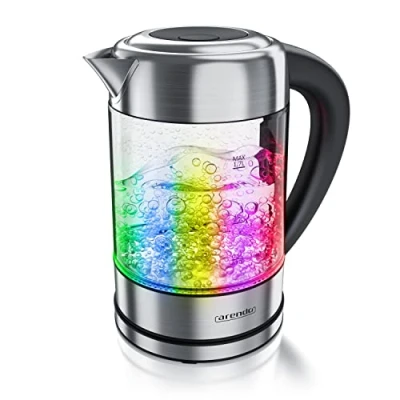 Afbeelding van Arendo Waterkoker van roestvrij staal glas met temperatuurregeling 1,7 l instelbare temperaturen 40 70 80 90 100C warmhoudfunctie 3 minuten kookfunctie GS BPA vrij RGB verlichting