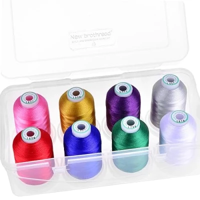 Afbeelding van New brothread 15 opties 8 klikspoelen van 1000 m, elk polyester borduurgaren met transparante kunststof opbergdoos voor borduren en quilten kerstkleur