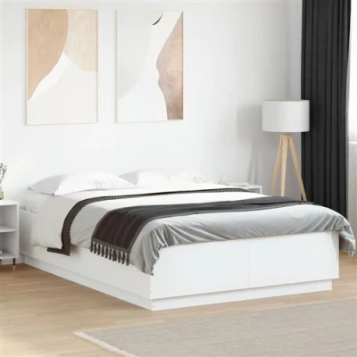 Afbeelding van vidaXL Bedframe met LED verlichting bewerkt hout wit 150x200 cm