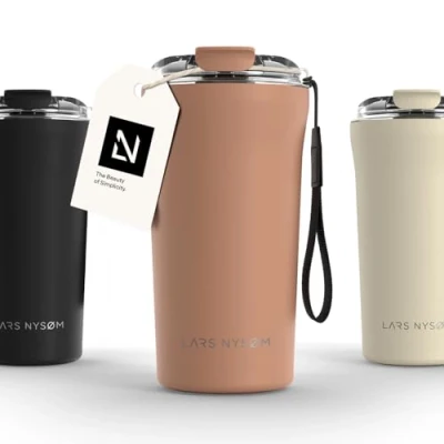 Afbeelding van LARS NYSØM &#039;Rørelse&#039; Thermo Coffee Mug to go 500ml BPA vrij Met Isolatie Draagriem &amp; Tritan Deksel Nude