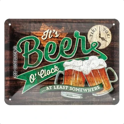 Afbeelding van Tick Tock Beer o&#039; Clock Metalen wandbord in reliëf 15x20 cm