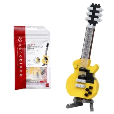 Afbeelding van Bandai nanoblock elektrische gitaar geel minifiguur van baksteen bouwspel bouwset figuren muziekinstrumenten in pixel NBC347