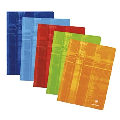 Afbeelding van Clairefontaine Ref 63362C Geniete notebook (48 vellen) A4+ formaat, geruite lijnen, geborsteld velijnpapier, 90 g/m², gelamineerd karton omslag diverse kleuren (10 stuks)