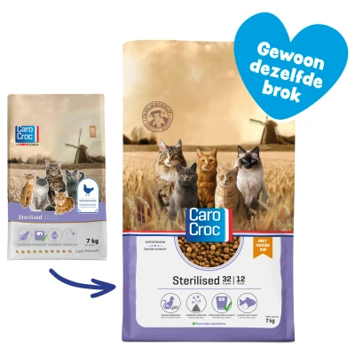 Afbeelding van Carocroc Sterilised Gevogelte&amp;Rijst&amp;Visolie Kattenvoer 7 kg