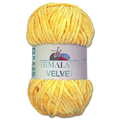 Afbeelding van Wohnkult Himalaya Velvet Dolfijnwol, 100 g, 40 kleuren om uit te kiezen, chenille breigaren, pluizige garen, glans, accessoire, kleding, dekens (90013, geel)