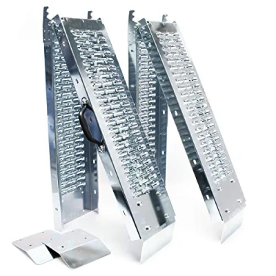 Afbeelding van 2 x oprijplaat, opvouwbaar, verzinkt staal, motorfiets, ATV, quad, rail, botsing, 180 22,5 4,5 cm, 400 kg