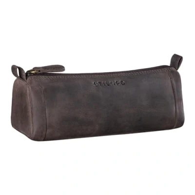 Afbeelding van STILORD &#039;Freddie&#039; Schooltas Vintage Leer Pennenetui College Pouch Organizer Penseelhouder Bureau Echt Leer, Donkerbruin
