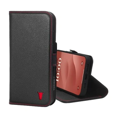 Afbeelding van TORRO Compatibel met iPhone 15 Pro Max, premium lederen portemonnee hoesje standfunctie en kaarthouder, zwart