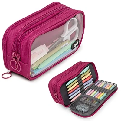 Afbeelding van ZIPIT Pennenetui voor dames, grote etui school en kantoor, make uptas met organizer, roze