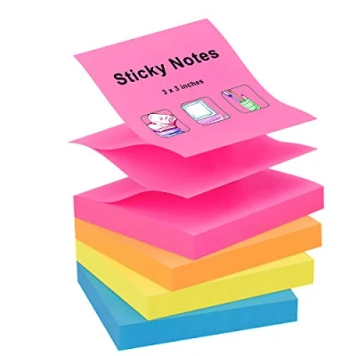 Afbeelding van ZCZN 4 stuks zelfklevende notities, 76 x mm, diverse kleuren, 100 vellen (roze, rood, geel, blauw, oranje)