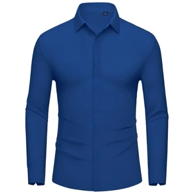Afbeelding van DEMEANOR Stretch overhemd met lange mouwen voor heren, slim fit, kreukvrij, vrijetijdshemd, modieus Royal Blauw, 3XL