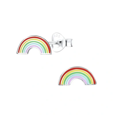 Afbeelding van Zilveren Oorbellen meisje kind oorstekers, regenboog