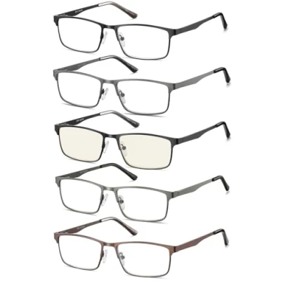 Afbeelding van Amcedar 5 stuks leesbril heren rechthoekig frame metaal grijs roestvrij staal materiaal veerscharnieren +2.00 Dioptrien kleuren mengen