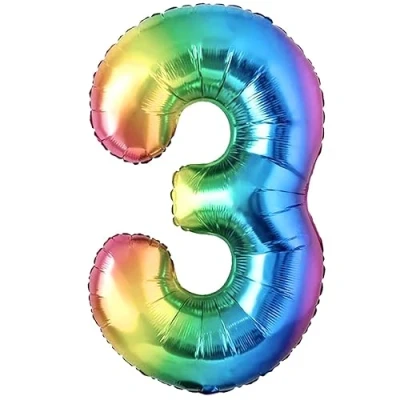 Afbeelding van ballon 3 jaar verjaardag nummer folie multicolor metallic XXL reuzen 100 cm decoratie lucht of helium